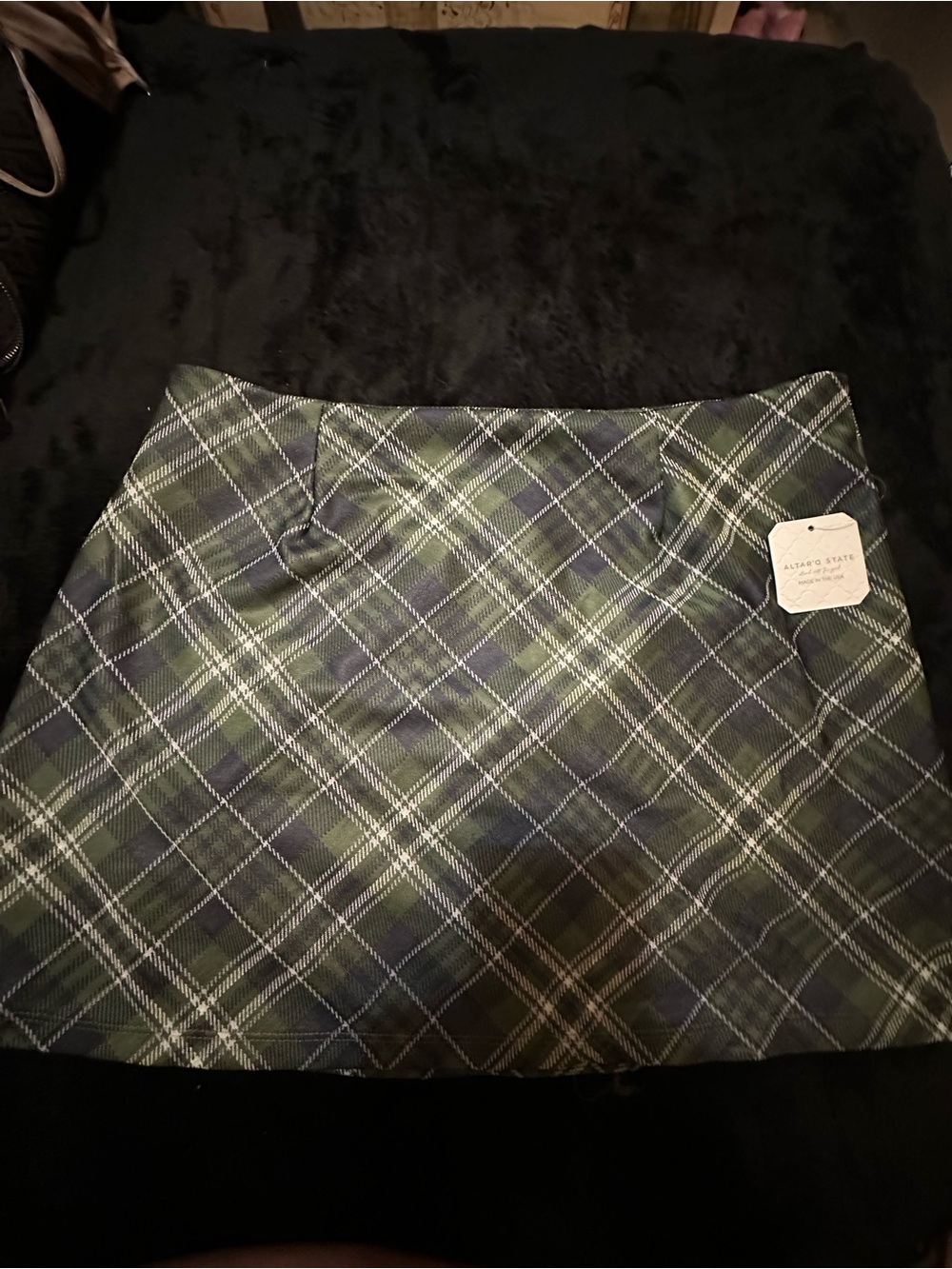 Altar'd State Green and Navy Plaid Mini Skirt XXL New w/Tag Poly Rayon Spandex